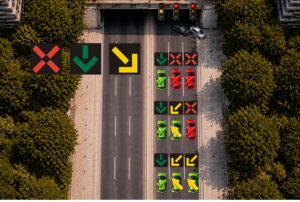 lichtsignal system für die zeitweilige regulierung von fahrstreifen